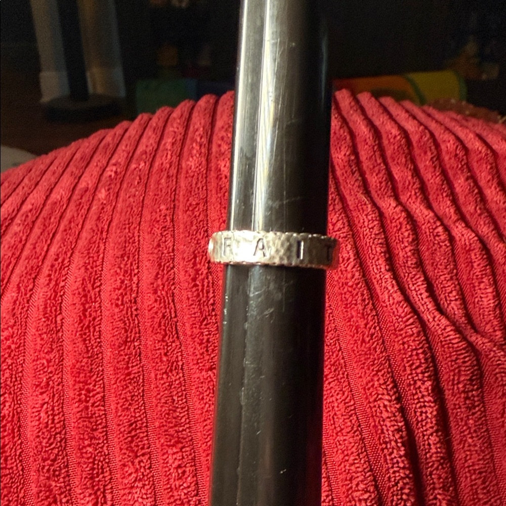 JAI Sterling Silver FAITH Ring 925 Hammered Message Band